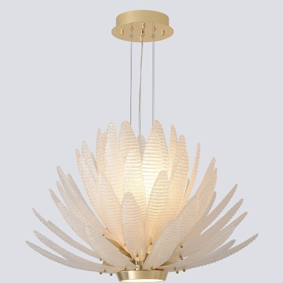 Crystal Lux ARTICHOKE SP8+1 GOLD 4150/309 Люстра подвесная дизайнерская, основание золото, прозрачное стекло артишок 8xE14 + LED 3000K 1500Лм, большая люстра для гостиной и зала