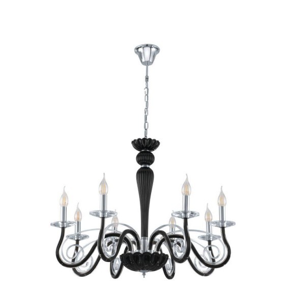 39127 MEDUNO Люстра потолочная классика с 8 лампами E14, 320Вт, хромированный, черное стекло