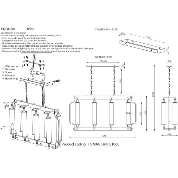 Люстра Crystal Lux TOMAS SP8 L1000 CHROME