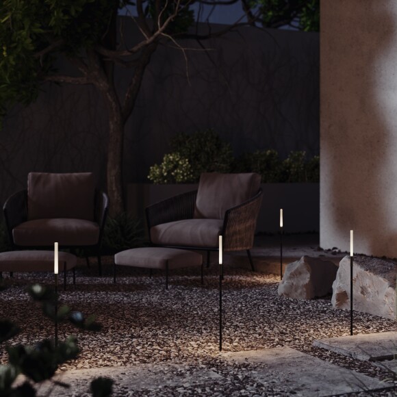 Maytoni Flare S O524FL-L2B3K Ландшафтный светодиодный светильник столбик 80 см, диаметр 1 см, окантовка латунь, основание металл алюминий черный, плафон акрил, монтаж в грунт LED 2.4Вт 3000K 115Лм IP65 360° 24V