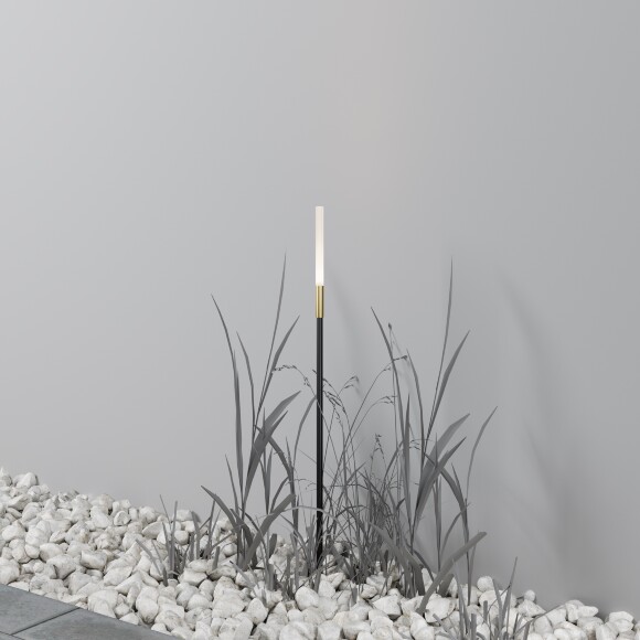 Maytoni Flare S O524FL-L2B3K Ландшафтный светодиодный светильник столбик 80 см, диаметр 1 см, окантовка латунь, основание металл алюминий черный, плафон акрил, монтаж в грунт LED 2.4Вт 3000K 115Лм IP65 360° 24V