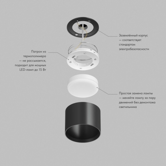 Накладной точечный светильник Denkirs PILLAR DK‑DH2600‑BK (GX53, LED, 15 Вт, IP20, черный, алюминий)