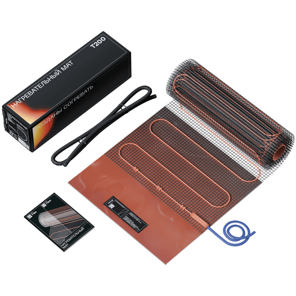 VLT01-200-5.0 Нагревательный мат (Теплый пол) длиной 10 метров и шириной полметра (0,5 метра) Voltum Т200 мощность 1000Вт 200Вт/м², двужильный экранированный кабель, клеевая сетка, укладка в плиточный клей/стяжку, гарантия 25 лет