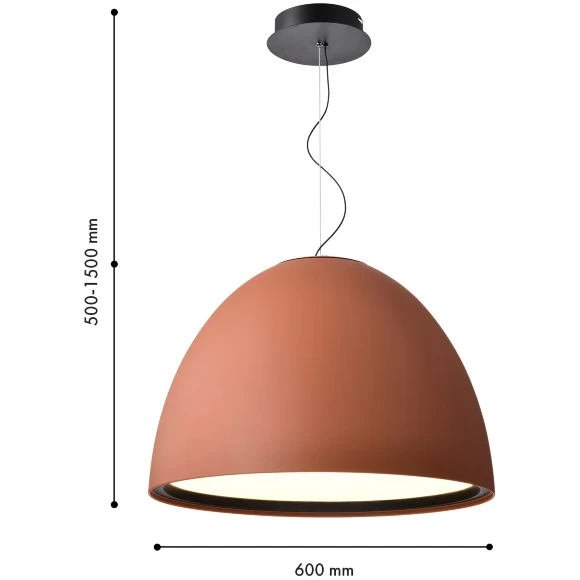 Favourite Halva 4814-6P Современный подвесной светодиодный светильник в стиле минимализм, терракотовый матовый плафон полусфера диаметром 60 см, матовый акриловый рассеиватель, LED 50Вт 3000K 4191Лм CRI90 120° IP20 220В