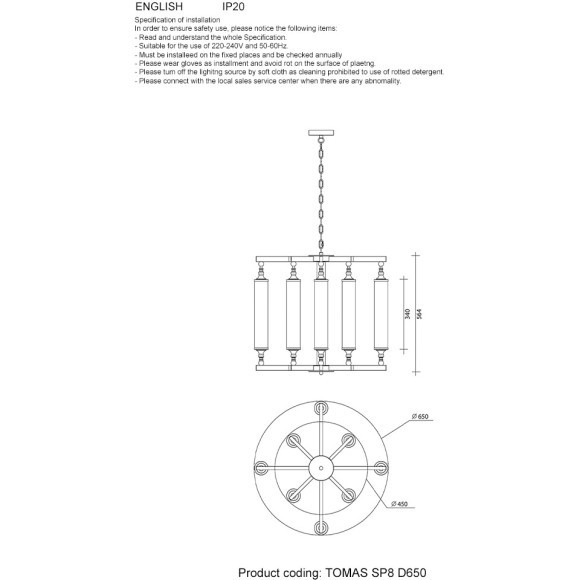 Люстра Crystal Lux TOMAS SP8 D650 CHROME
