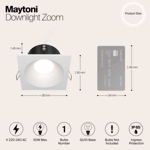 Встраиваемый светильник Maytoni DL033-2-01W Zoom IP65 под лампу 1xGU10 50W