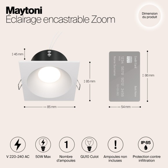 Встраиваемый светильник Maytoni DL033-2-01W Zoom IP65 под лампу 1xGU10 50W