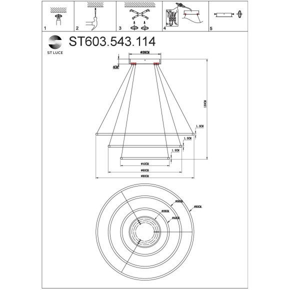 ST603.543.114 Светильник подвесной ST-Luce Белый/Белый LED 1*114W 4000K Подвесные светильники