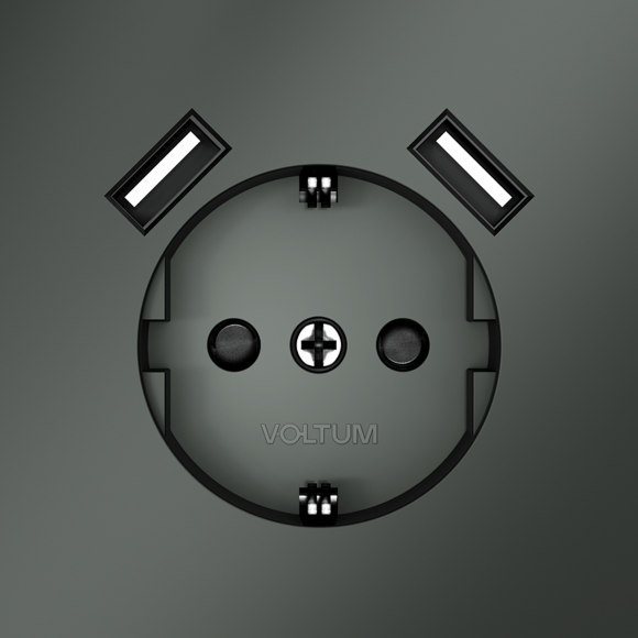 VLS040406 Розетка встраиваемая с заземлением и защитными шторками и с двумя USB A+A Зарядками TYPE-А. Ток 16 Ампер (3500 Ватт) титанового цвета VOLTUM S70 (титан)