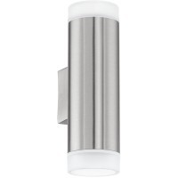 Eglo Riga-LED 92736 Уличный настенный LED-светильник вверх-вниз в стиле хай-тек, лампы 2xGU10 сменные, в комплекте лампы 2x3 Вт, 4000К, 2x250 лм, IP54, CRI80, 220В, нержавеющая сталь, пластик, габариты 65x95x205 мм