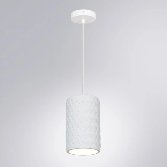 Arte Lamp Corsetto A7096SP-1WH Подвесной современный светильник, плафон из белого гипса с имитацией плетения диаметром 14 см, основание белый металл, провод 100 см, лампа E27 1шт до 40Вт IP20 220В