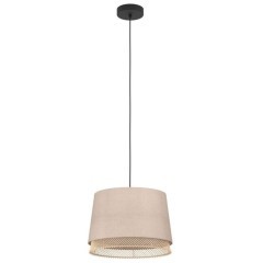 43975 Подвесной светильник (люстра) TABLEY, 1X40W (E27), ?380, сталь, черный / текстиль, дерево, коричневый