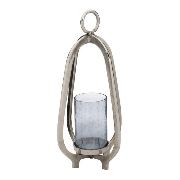 422118 IBUSUKI Подсвечник алюминий/стекло цвет никель/синий H620, Ø330