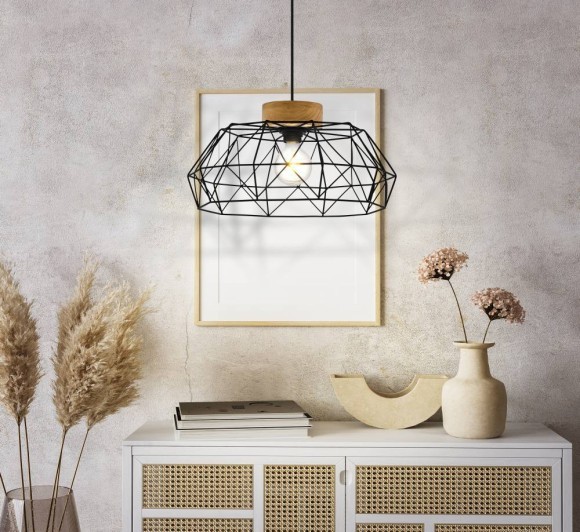 44089 Подвес PADSTOW, 1х60W(E27), ?455, H1100, сталь, дерево, черный, натуральный