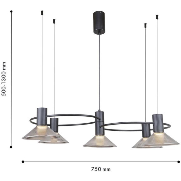 4622-5P, подвесная люстра, L750xW500xH500/1300, 5xLEDx6W, 2400LM, 3000K, included