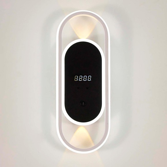 4689-1W Настенный светодиодный светильник с выключателем на основании и цифровыми часами, белый, 26Вт 2070Лм 4000К 120° 