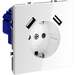 VLS040401 Розетка встраиваемая с заземлением и защитными шторками и с двумя USB A+A Зарядками TYPE-А. Ток 16 Ампер (3500 Ватт) белого глянцевого цвета VOLTUM S70 (белый глянцевый)