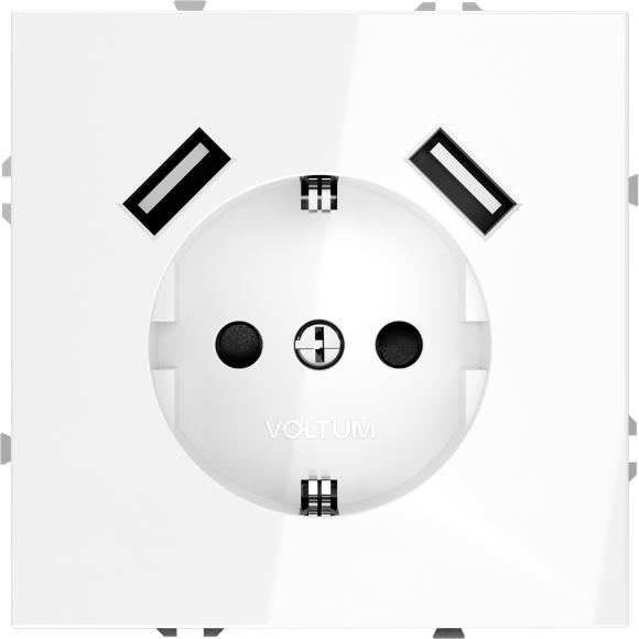VLS040401 Розетка встраиваемая с заземлением и защитными шторками и с двумя USB A+A Зарядками TYPE-А. Ток 16 Ампер (3500 Ватт) белого глянцевого цвета VOLTUM S70 (белый глянцевый)