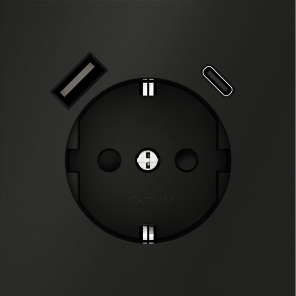 VLS040401 Розетка встраиваемая с заземлением и защитными шторками и с двумя USB A+A Зарядками TYPE-А. Ток 16 Ампер (3500 Ватт) белого глянцевого цвета VOLTUM S70 (белый глянцевый)