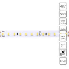 A4812010-02-4K Светодиодная лента 48В 7.2Вт/м 800Лм/м 4000К CRI 90+ 10мм SMD2835 120шт/м 5м IP20