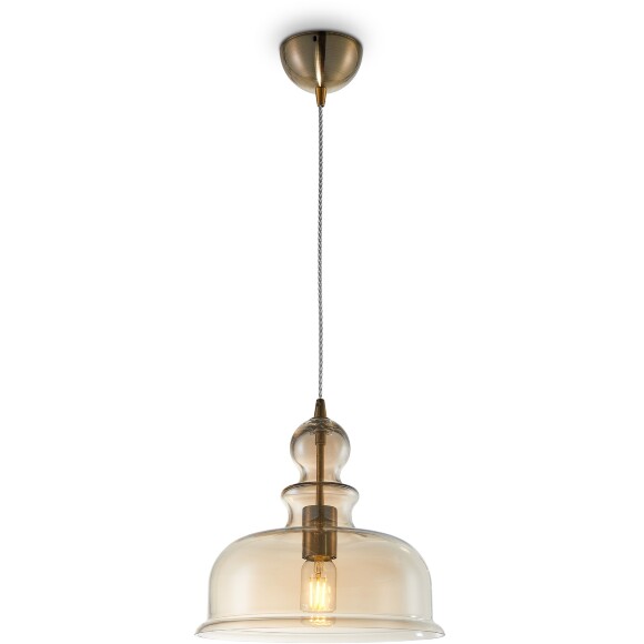 Подвесной светильник Maytoni Tone P001PL-01BZ со сложной формой стеклянного плафона янтарного цвета, диаметр плафона 30см, под лампу E27