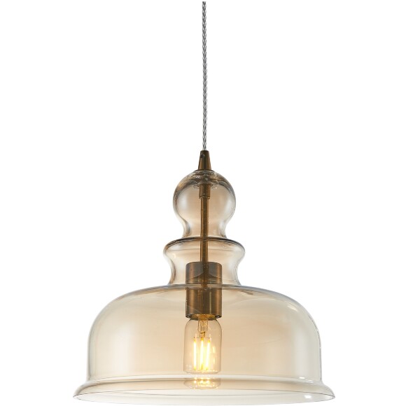 Подвесной светильник Maytoni Tone P001PL-01BZ со сложной формой стеклянного плафона янтарного цвета, диаметр плафона 30см, под лампу E27