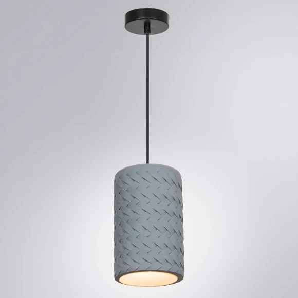 Arte Lamp Corsetto A7096SP-1BK Подвесной современный светильник, плафон из серого гипса с имитацией плетения диаметром 14 см, основание черный металл, провод 100 см, лампа E27 1шт до 40Вт IP20 220В
