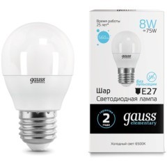 53238 Лампа Gauss LED Elementary Шар 8W E27 560lm 6500K 1/10/100