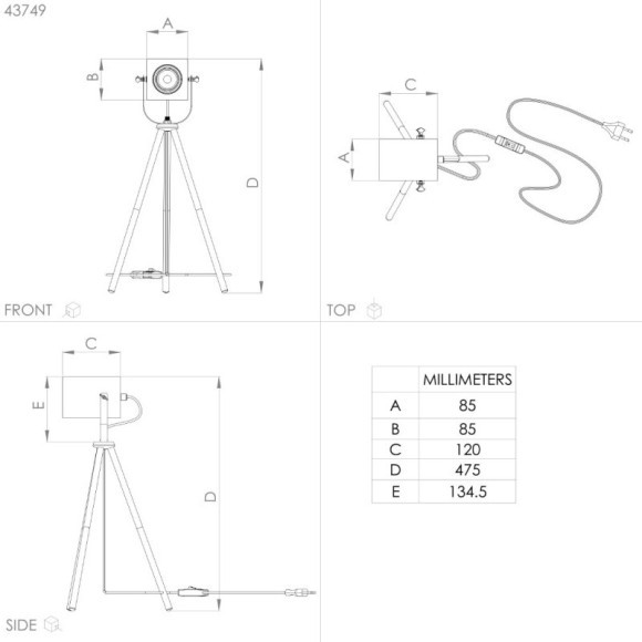 43749 Настольная лампа AYLES, GU10, 1Х3W, 1X250lm, H475, ?260, сталь, черный/дерево, коричневый