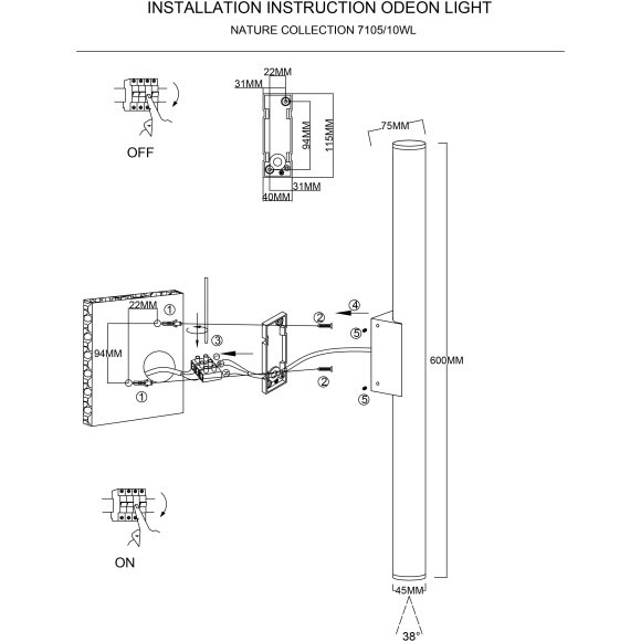 7105/10WL Уличный настенный светильник Odeon Light NATURE IP54 LED 10W 3000K 85-265V TUBUS 7105/10WL Уличный настенный светильник Odeon Light NATURE IP54 LED 10W 3000K 85-265V TUBUS