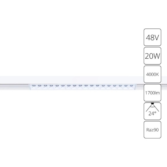 A4635PL-1WH Трековый магнитный светодиодный светильник Arte Lamp Linea 2.0 CRI90+ 4000К 1700Лм 24° 20Вт
