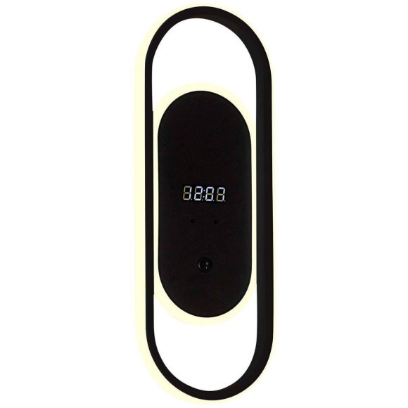 4690-1W Настенный светодиодный светильник с выключателем на основании и цифровыми часами, черный, 26Вт 2070Лм 4000К 120° 