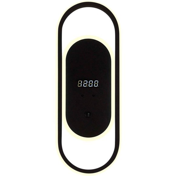 4690-1W Настенный светодиодный светильник с выключателем на основании и цифровыми часами, черный, 26Вт 2070Лм 4000К 120° 