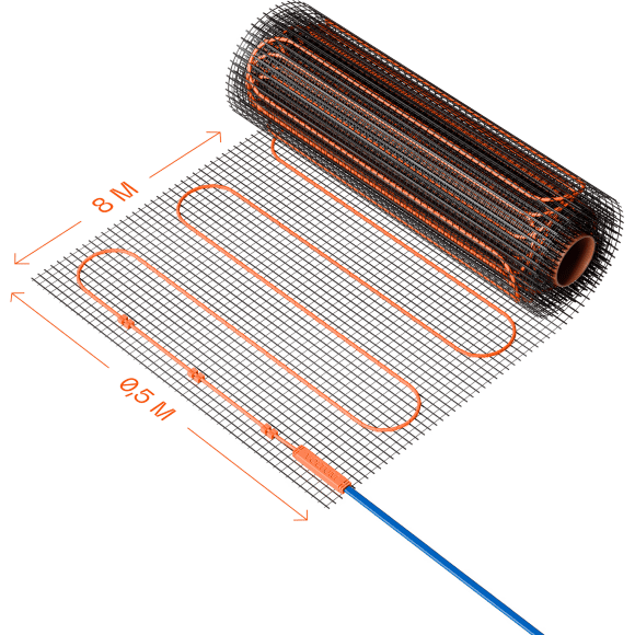 VLT01-200-4.0 Нагревательный мат (Теплый пол) длиной 8 метров и шириной полметра (0,5 метра) Voltum Т200 мощность 800Вт 200Вт/м², двужильный экранированный кабель, клеевая основа, укладка в плиточный клей/стяжку, гарантия 25 лет