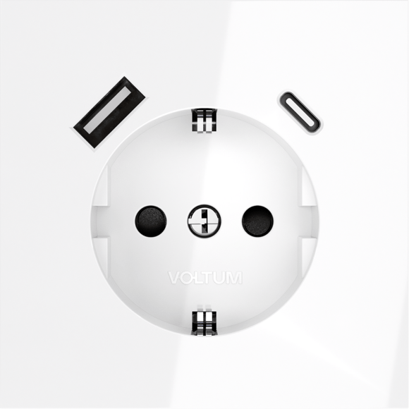 VLS040501 Розетка встраиваемая с заземлением и защитными шторками и с двумя USB зарядками Type-А и Type-C. Ток 16 Ампер (3500 Ватт) белого глянцевого цвета VOLTUM S70 (белый глянцевый)
