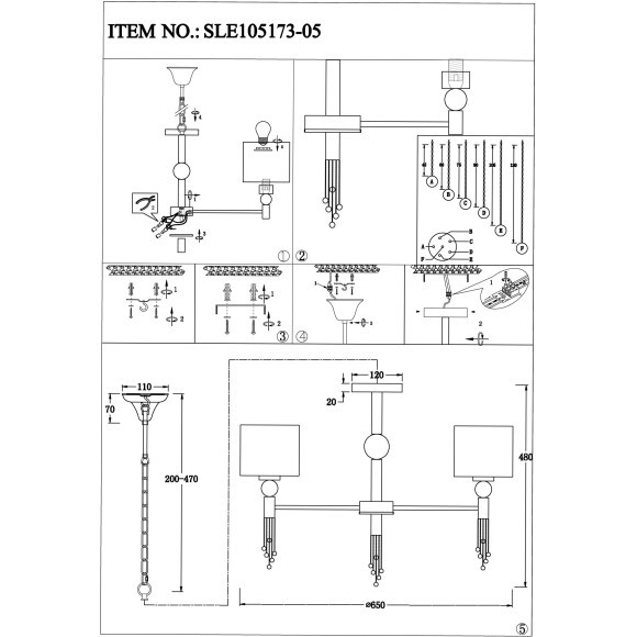 SLE105173-05 Светильник подвесной Хром/Серый E27 5*60W PRIMMA
