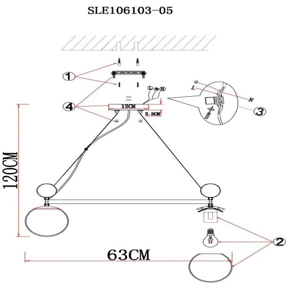 SLE106103-05 Светильник подвесной Хром/Белый E27 5*60W PECHIO