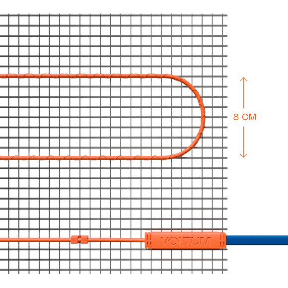 VLT01-150-2.0 Нагревательный мат (Теплый пол) длиной 4 метра и шириной полметра (0,5 метра) Voltum Т150 мощность 300Вт 150Вт/м², двужильный экранированный кабель, клеевая основа, укладка в плиточный клей/стяжку, гарантия 25 лет