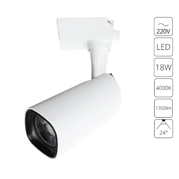 Однофазный двужильный светодиодный трековый светильник Arte Lamp A4562PL-1WH BARUT 4000К 1350Лм CRI85+ 24° 18Вт