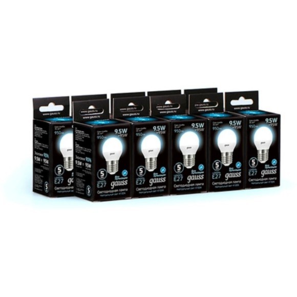 105102210 Лампа Gauss LED Шар E27 9.5W 950lm 4100K 1/10/50