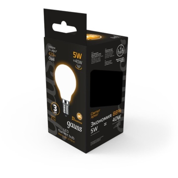 105201105 Лампа Gauss LED Filament Шар OPAL E14 5W 420lm 2700K 1/10/50