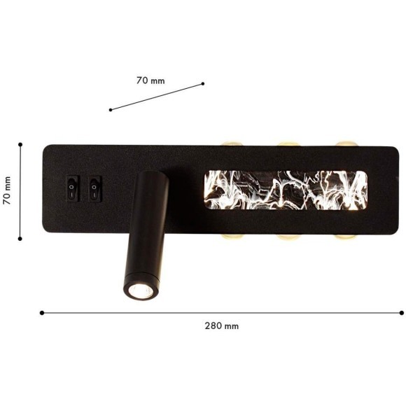 4692-1W Настенный черный светодиодный светильник с доп. подсветкой и 2 независимыми включателями 6.5Вт+16Вт, 55Лм+1470Лм, 4000K