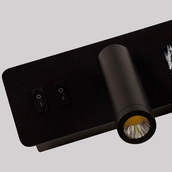 4692-1W Настенный черный светодиодный светильник с доп. подсветкой и 2 независимыми включателями 6.5Вт+16Вт, 55Лм+1470Лм, 4000K