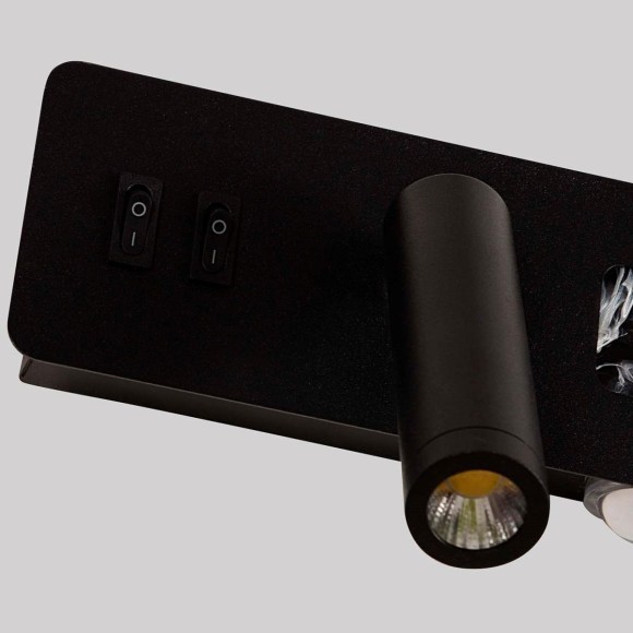 4692-1W Настенный черный светодиодный светильник с доп. подсветкой и 2 независимыми включателями 6.5Вт+16Вт, 55Лм+1470Лм, 4000K