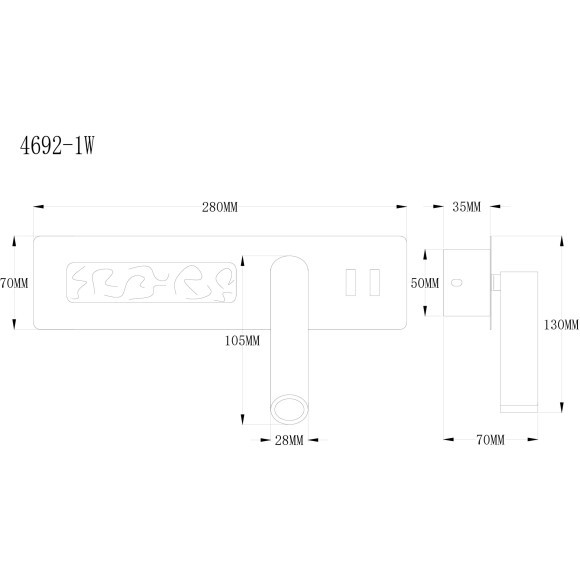 4692-1W Настенный черный светодиодный светильник с доп. подсветкой и 2 независимыми включателями 6.5Вт+16Вт, 55Лм+1470Лм, 4000K