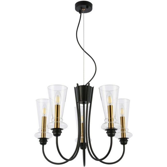 SLE112403-05 Светильник подвесной Черный/Прозрачный E14 5*40W RAMMO