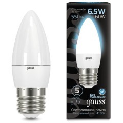 103102207 Лампа Gauss LED Свеча E27 6.5W 550lm 4100К 1/10/50
