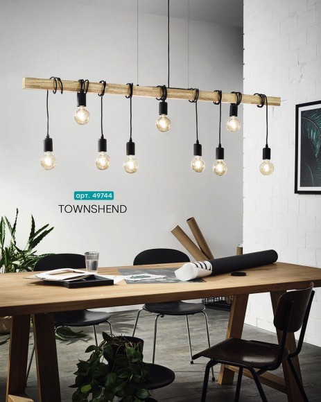 49744 Подвес TOWNSHEND, 9х60W (E27), L1500, B100, H1100, сталь, дерево, черный, коричневый