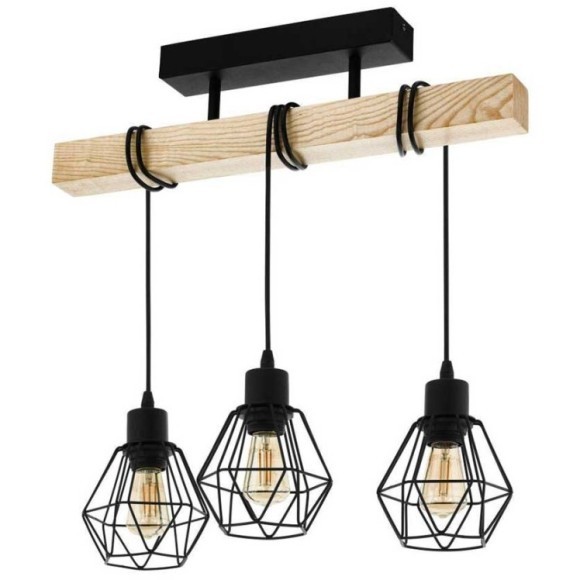 44074 Потолочный светильник TOWNSHEND 5, 3х60W(E27), L550, B200, H360, сталь, дерево, черный, корич