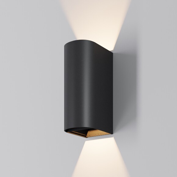 Maytoni Drape O526WL-L10B3K Уличный настенный полукруглый светодиодный фасадный светильник-бра высотой 17 см, стиль минимализм, свет вверх-вниз, металл черный алюминий, LED 10Вт 3000K 550Лм CRI80 80° 220В IP65 -40...+50°C